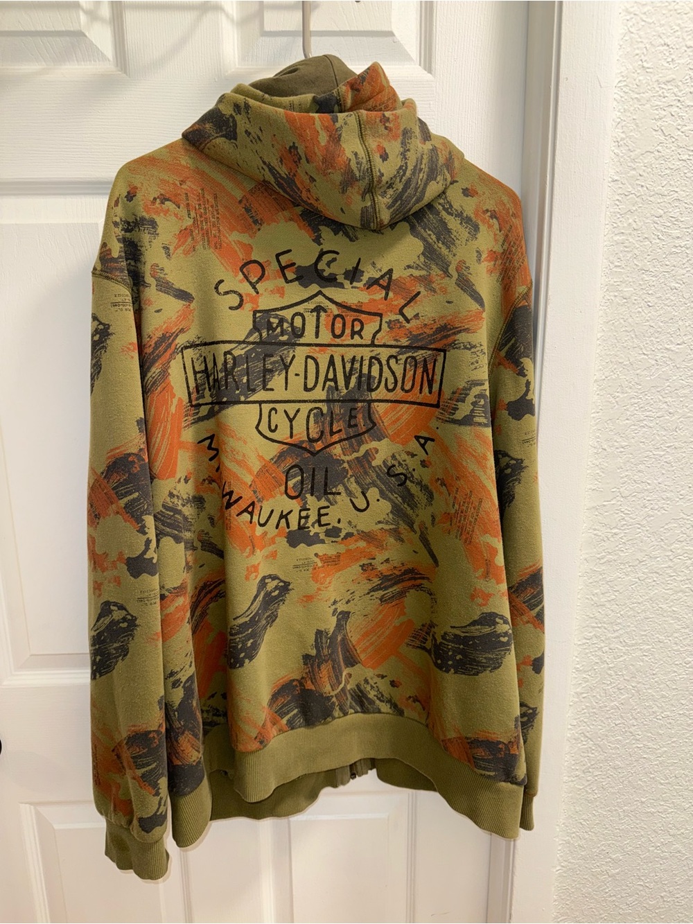 Harley-Davidson Olive Green & Orange Graphic Turtleneck Sweater